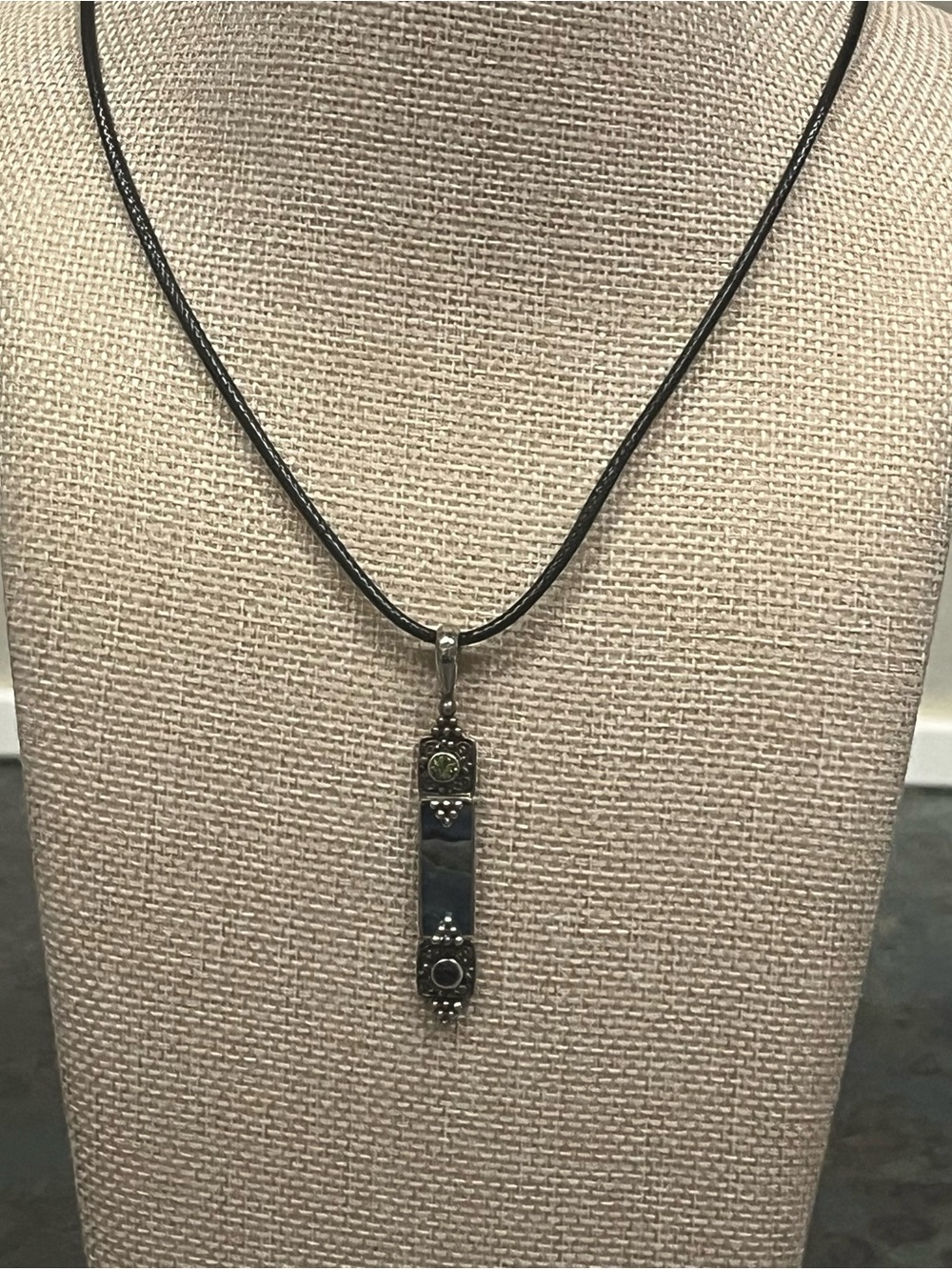 Sajen Sterling Silver Abalone, Peridot and Amethyst Pendant on Black Cord